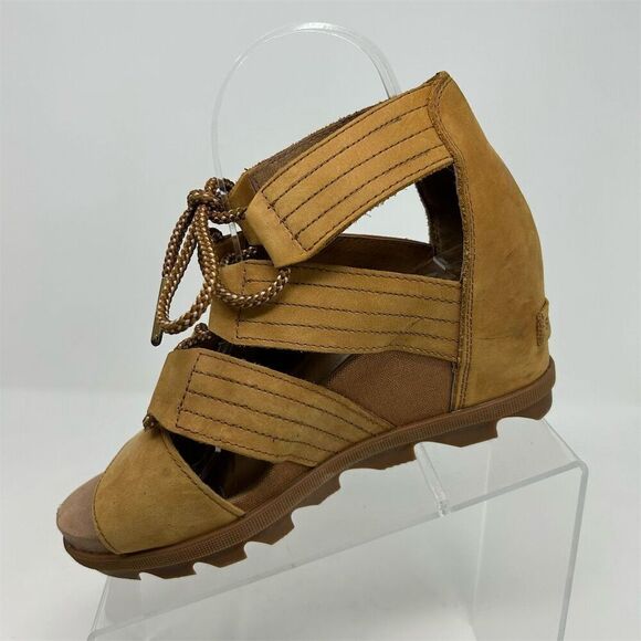 Sorel Joanie II Lace Up Wedge Sandals Women's Size 8 Honey Brown Gladiator - Picture 3 of 13
